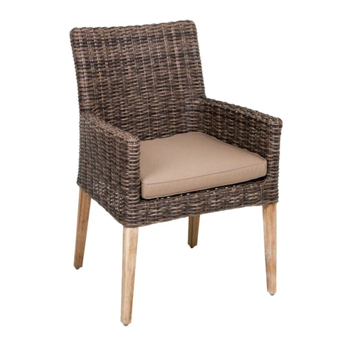 Garden Pleasure Gartenmöbel Set FREMONT / NORVELL, Tisch Ø 110 + 4 Sessel, Akazie / Polyrattan Pfefferbraun / Kissen 100 % Polyester Taupe