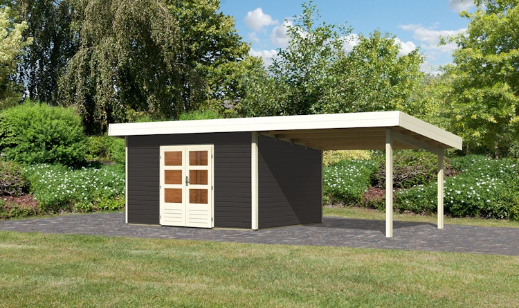 Karibu Woodfeeling Gartenhaus Northeim 4 inkl. 300 cm Schleppdach und Rückwand