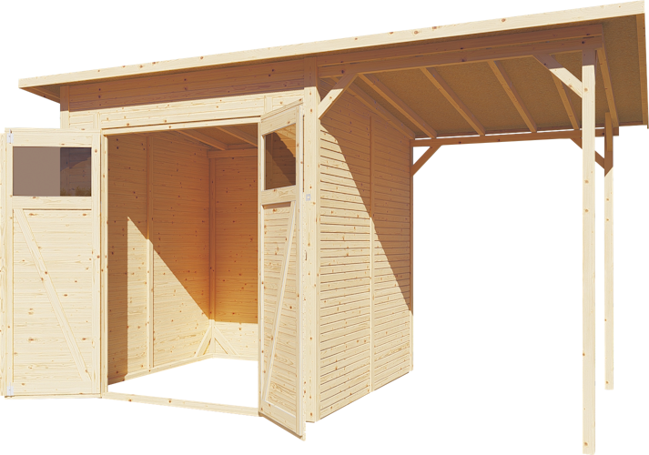 Bertilo Gartenhaus Pent Modern 3 Plus inkl. Anbaudach - 18 mm