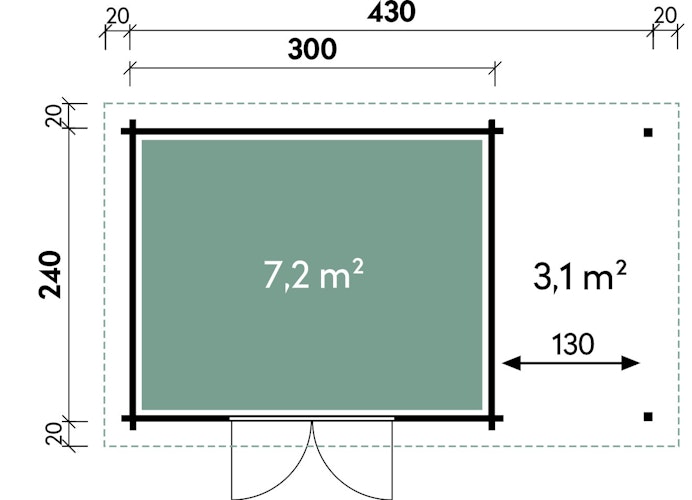 Wolff Finnhaus Gartenhaus Pulti 34-B  Typ 5 mit 150 cm Seitendach A