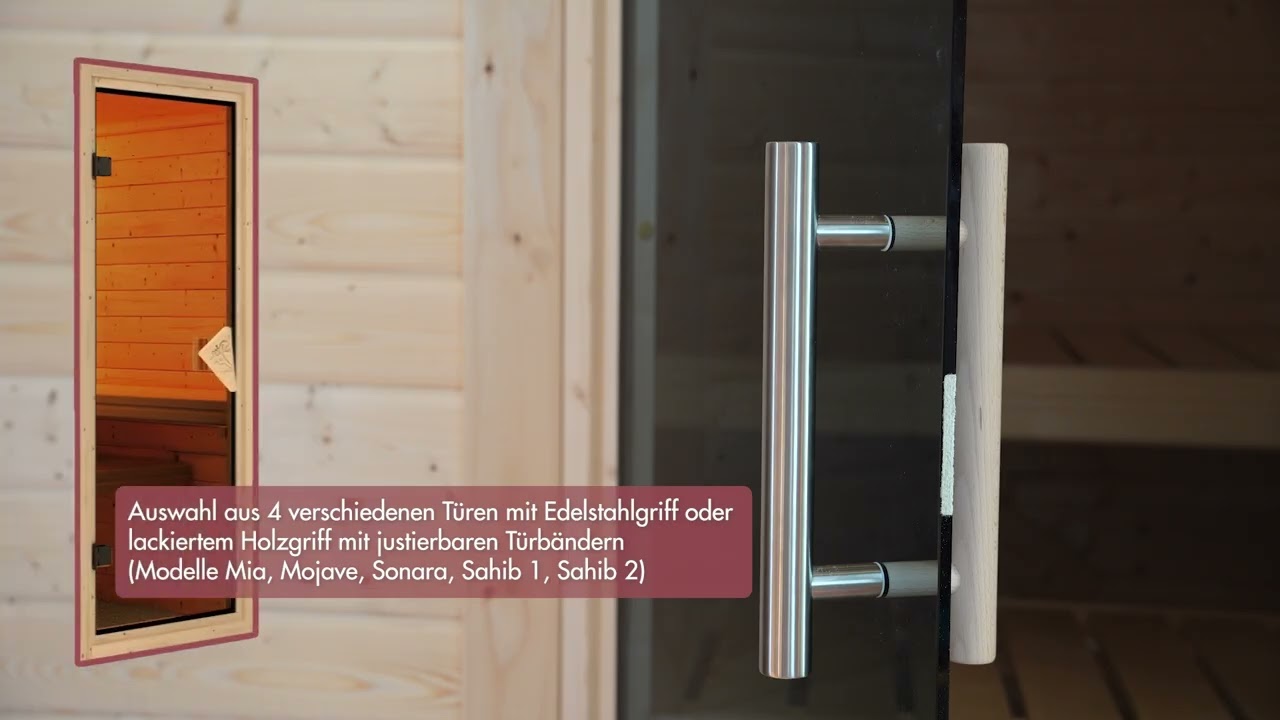 Karibu Sauna Tanami - Massivholzsauna mit Eckeinstieg 38 mm