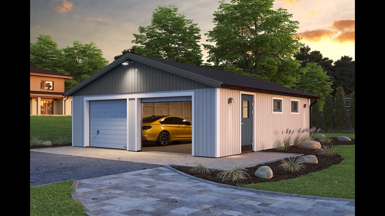 Palmako Nordic+ Gartenhaus/Garage Andre mit Sektionaltor - 28,5 m² - 160 mm