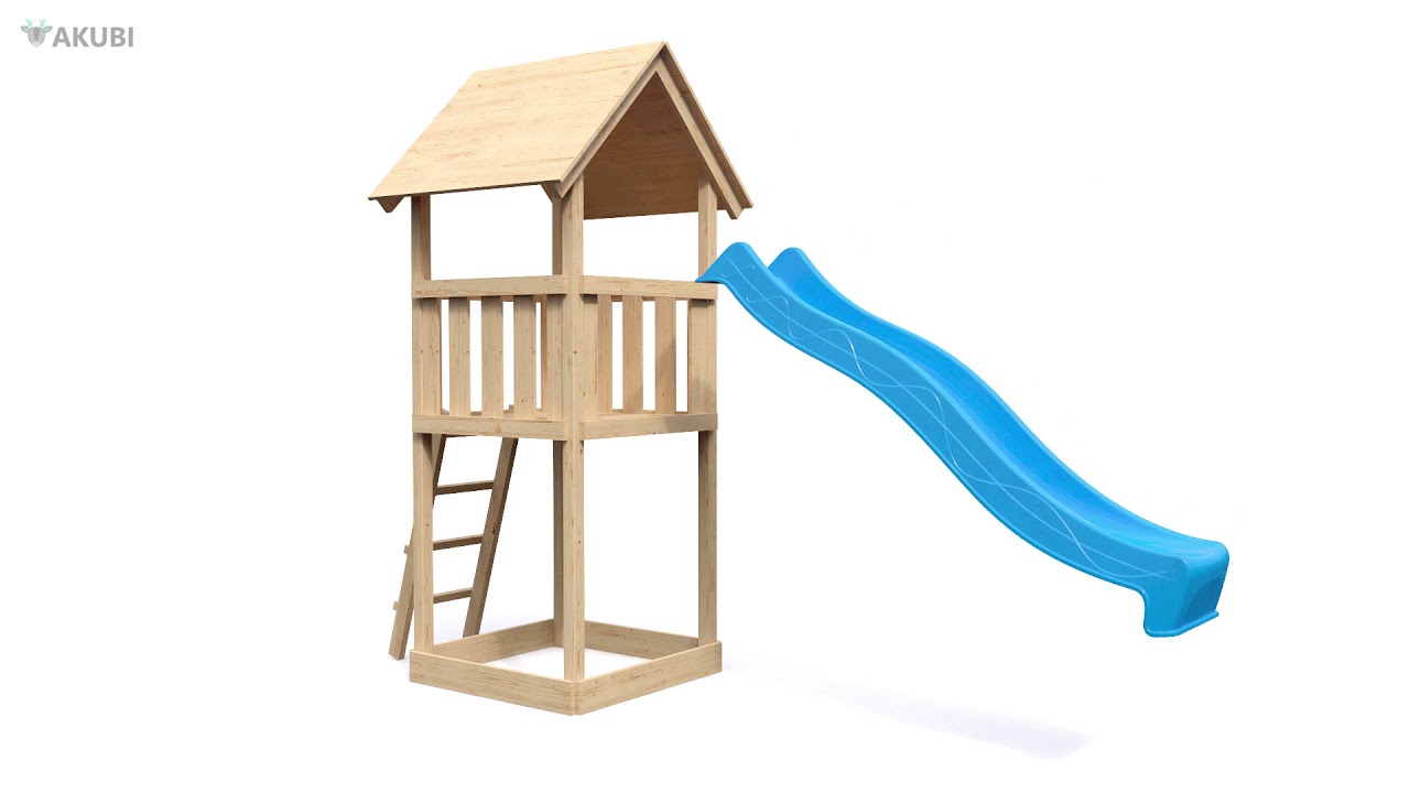 Akubi Kinderspielturm Lotti mit Satteldach inkl. Wellenrutsche, Doppelschaukelanbau und Anbauplattform