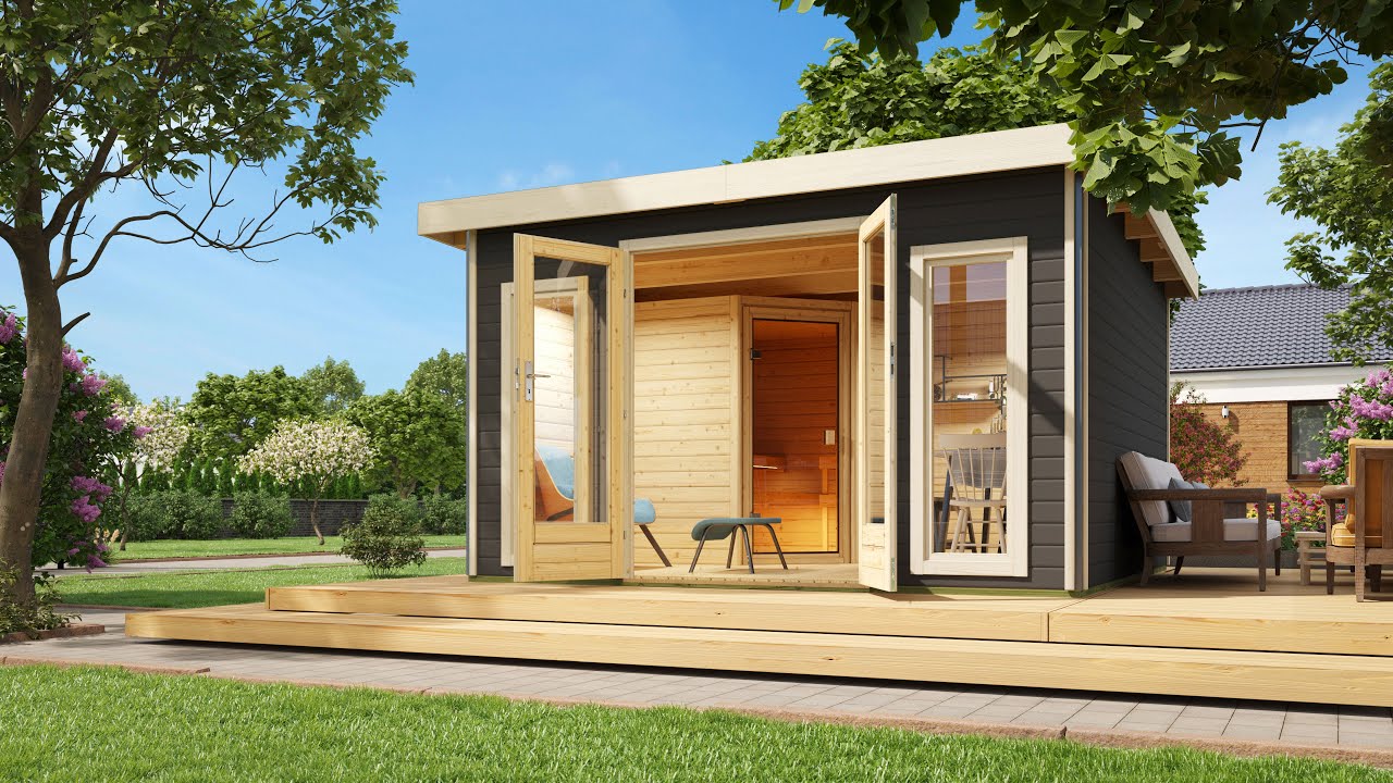 Karibu Saunahaus Mainburg 1 mit Vorraum - 38 mm inkl. gratis Sauna-Zubehörset im Wert von 234,94 €