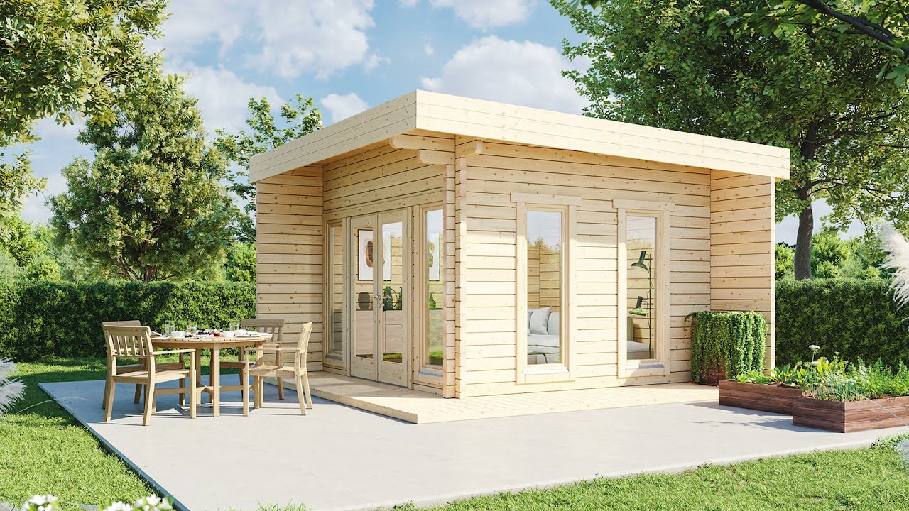 Wolff Finnhaus Gartenhaus Trondheim 70-D isolierverglast XL mit Schiebetür rechts