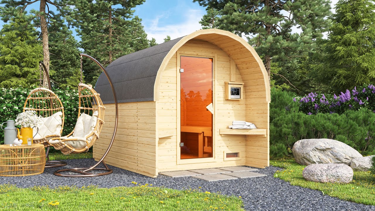 Karibu Gartensauna/Saunafass Fasshaus 2 asymmetrisch inkl. gratis Sauna-Zubehörset im Wert von 234,94 €